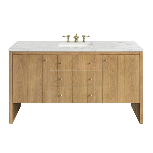 James Martin Vanities Hudson 60in Single Vanity, Light Natural Oak w/ 3 CM Ethereal Noctis Top 435-V60S-LNO-3ENC - main